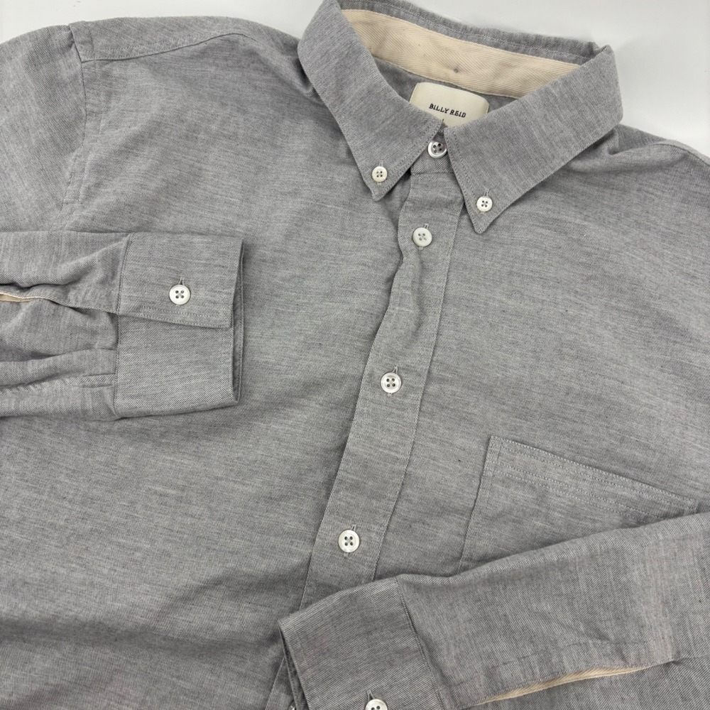 Billy Reid Men Button Down Shirt Large Gray Cotton Cashmere Long Sleeve Portugal